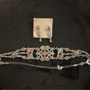 Chic Silver and Orange Necklace SetVintage Victorian chocker and earrings